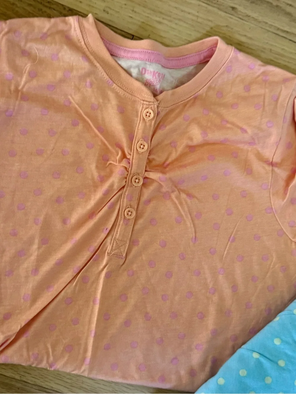 Girls 14/16 Osh Kosh B’gosh pastel New Polka Dot Button t shirt SL- Pink & Blue